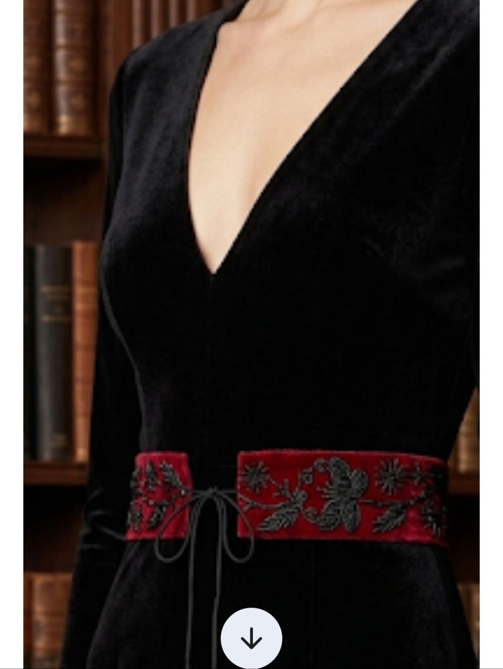 Vintage-Inspired Crimson Velvet Sash | Floral Hand-Beaded Waist Belt